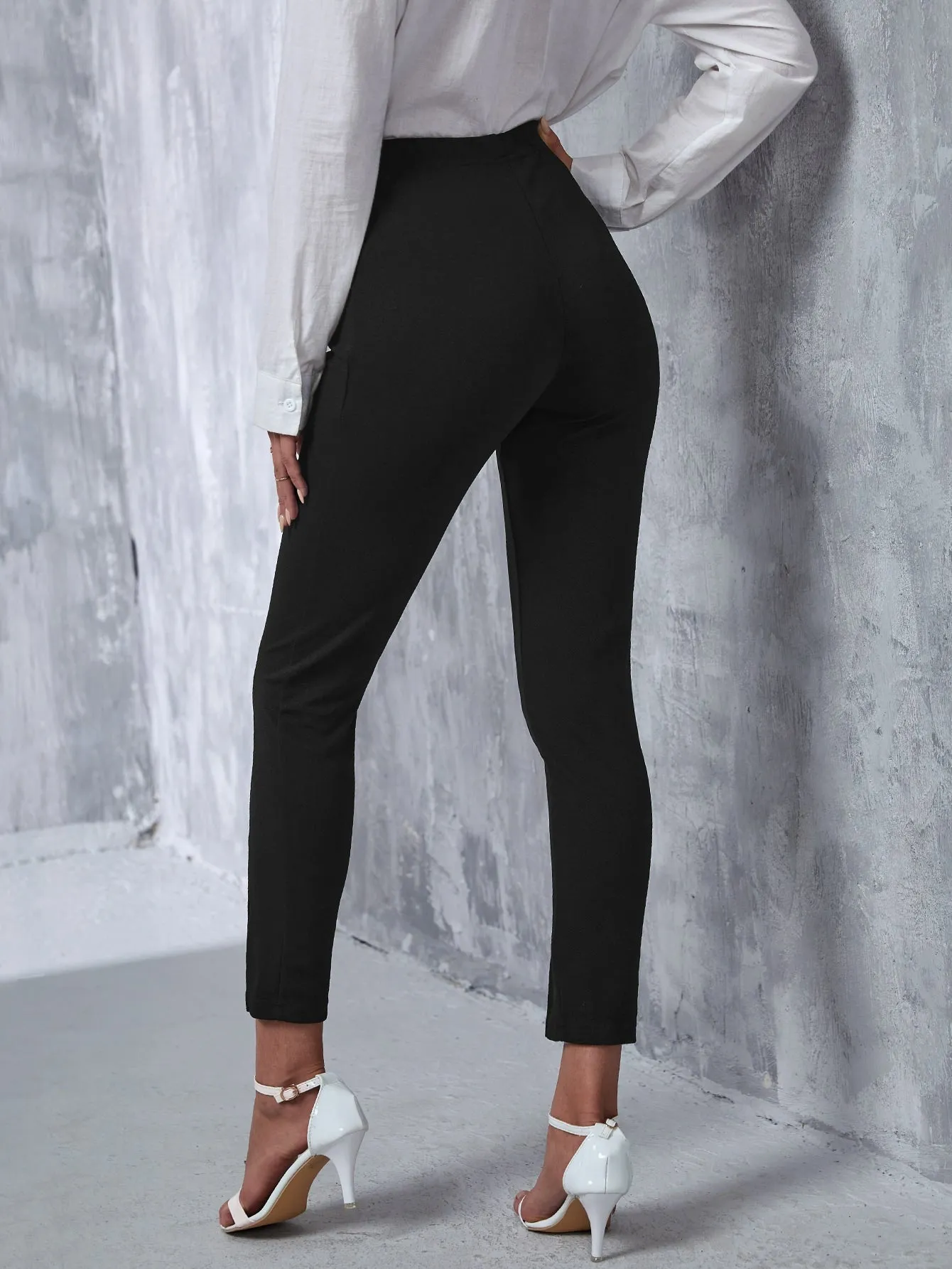 Elegant Plain Split High Waist Cropped Women Pants