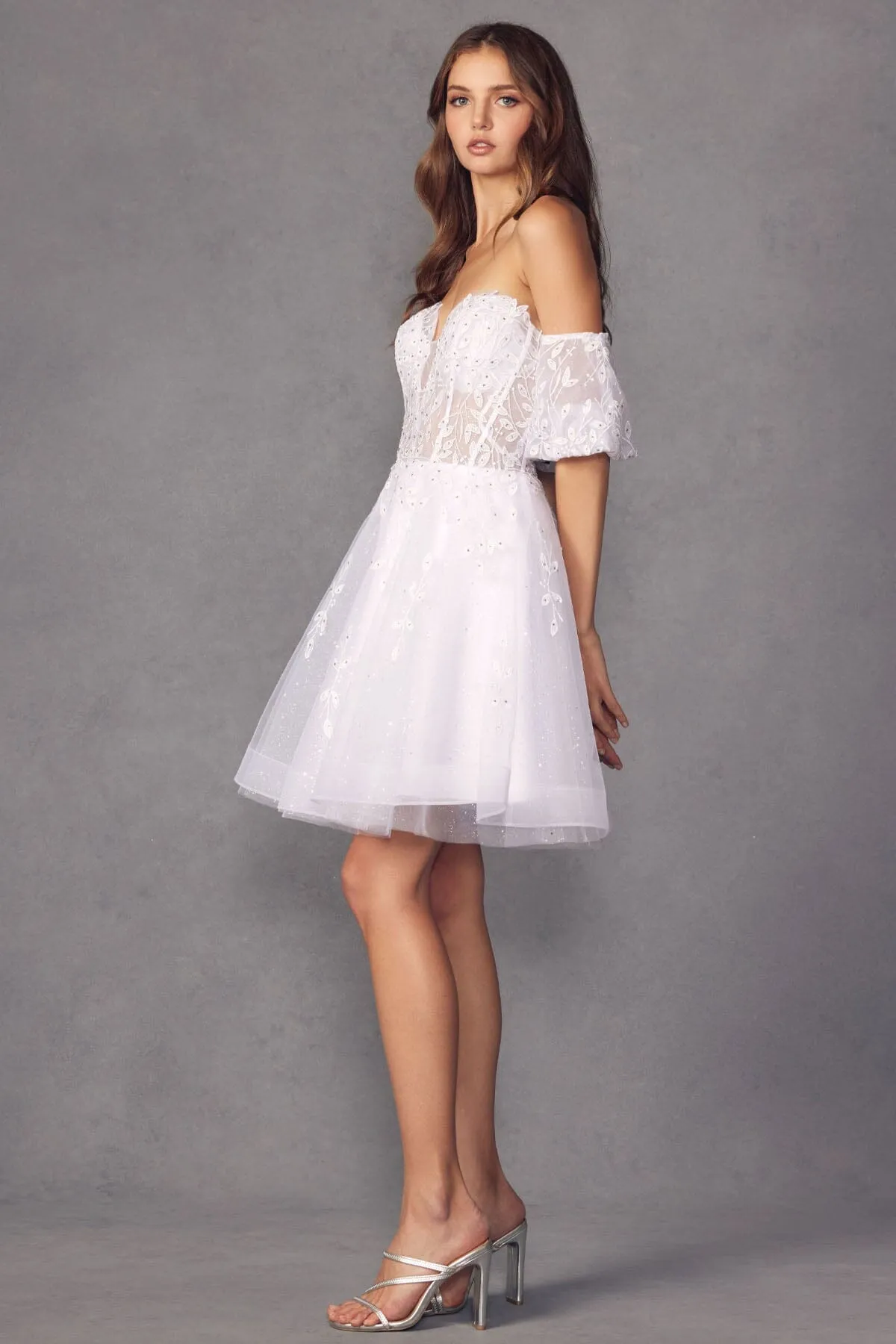 Embroidered Short Sweetheart Tulle Dress by Juliet 909