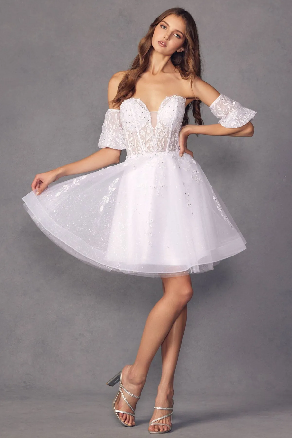 Embroidered Short Sweetheart Tulle Dress by Juliet 909