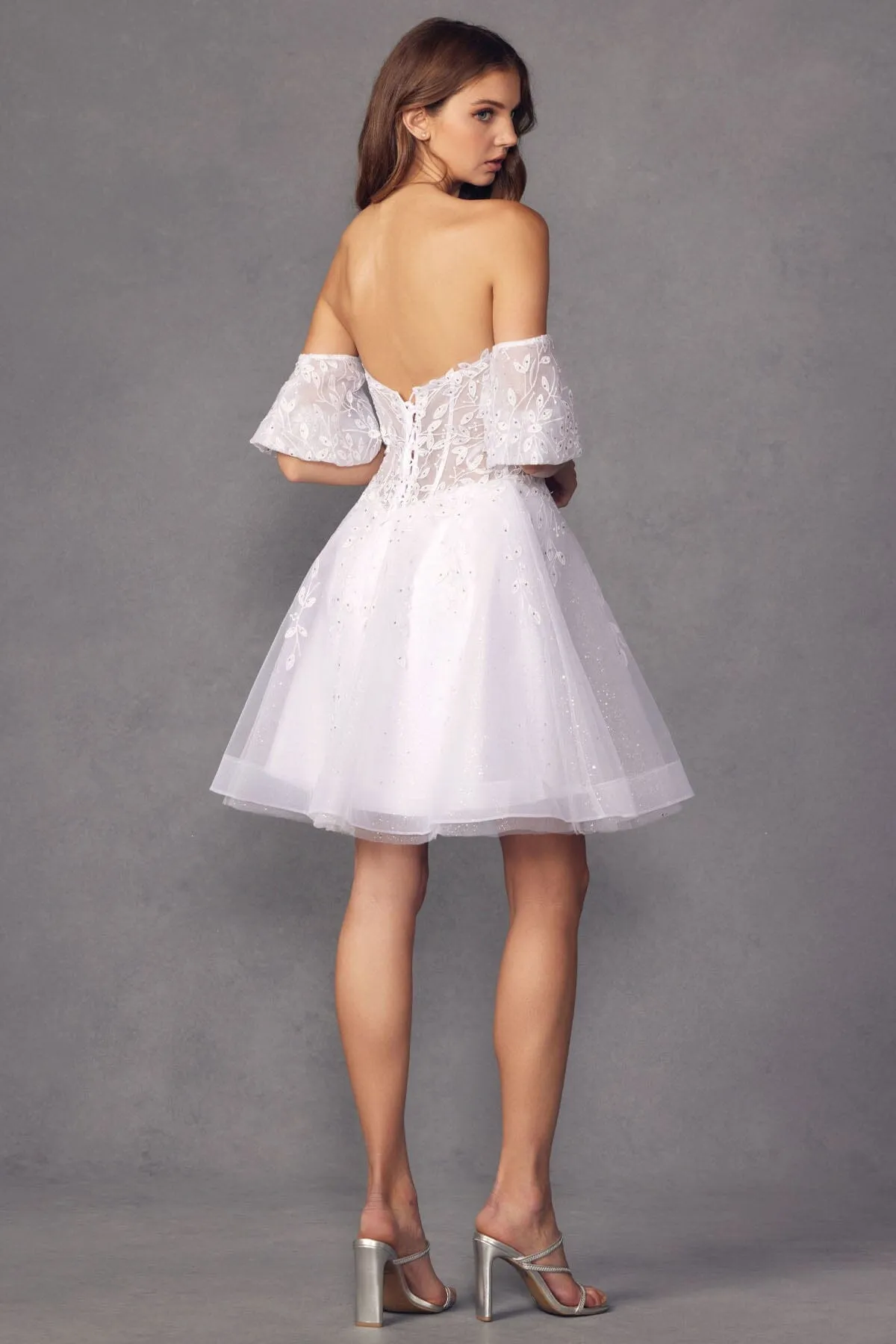 Embroidered Short Sweetheart Tulle Dress by Juliet 909