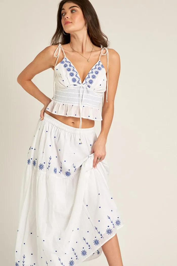 Embroidered Tiered Maxi Skirt