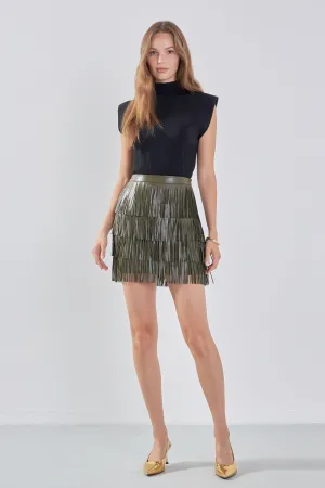 Endless Rose - Faux Leather Fringe Mini Skirt