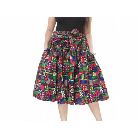 Ethnic African Midi Skirt  - Free size- STRETCH FITS M TO 3XL