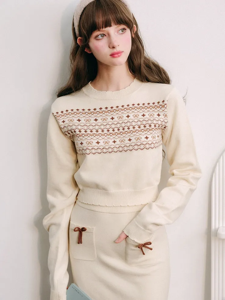 Fair Isle Short Sweater & Slim Skirt