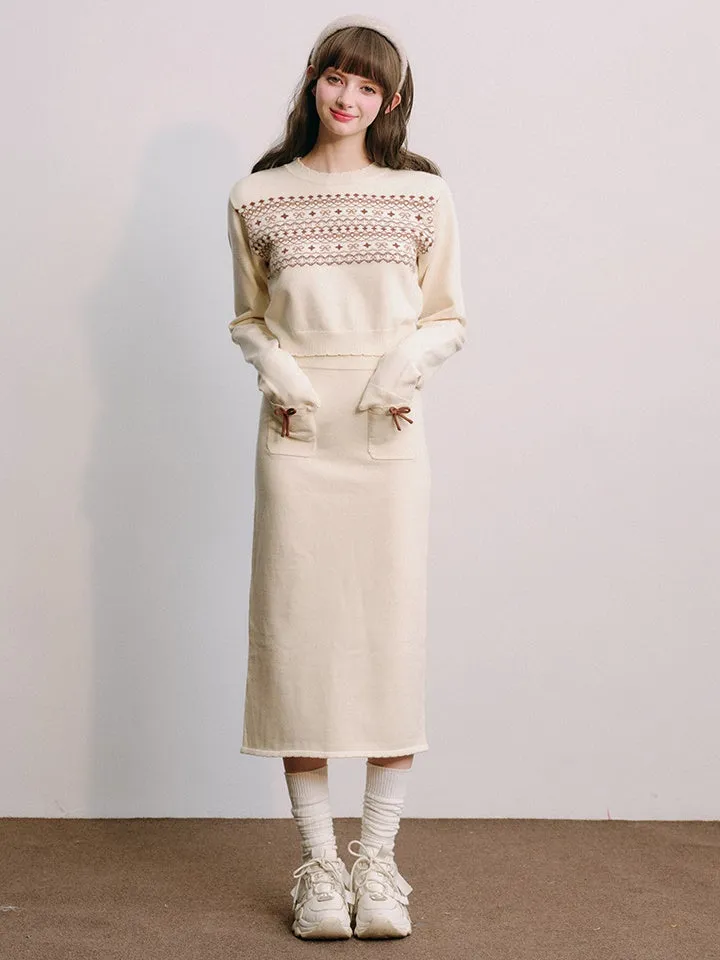 Fair Isle Short Sweater & Slim Skirt