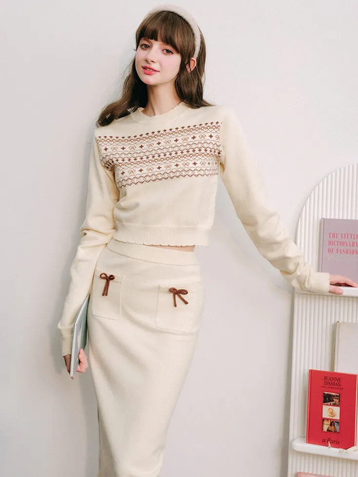 Fair Isle Short Sweater & Slim Skirt