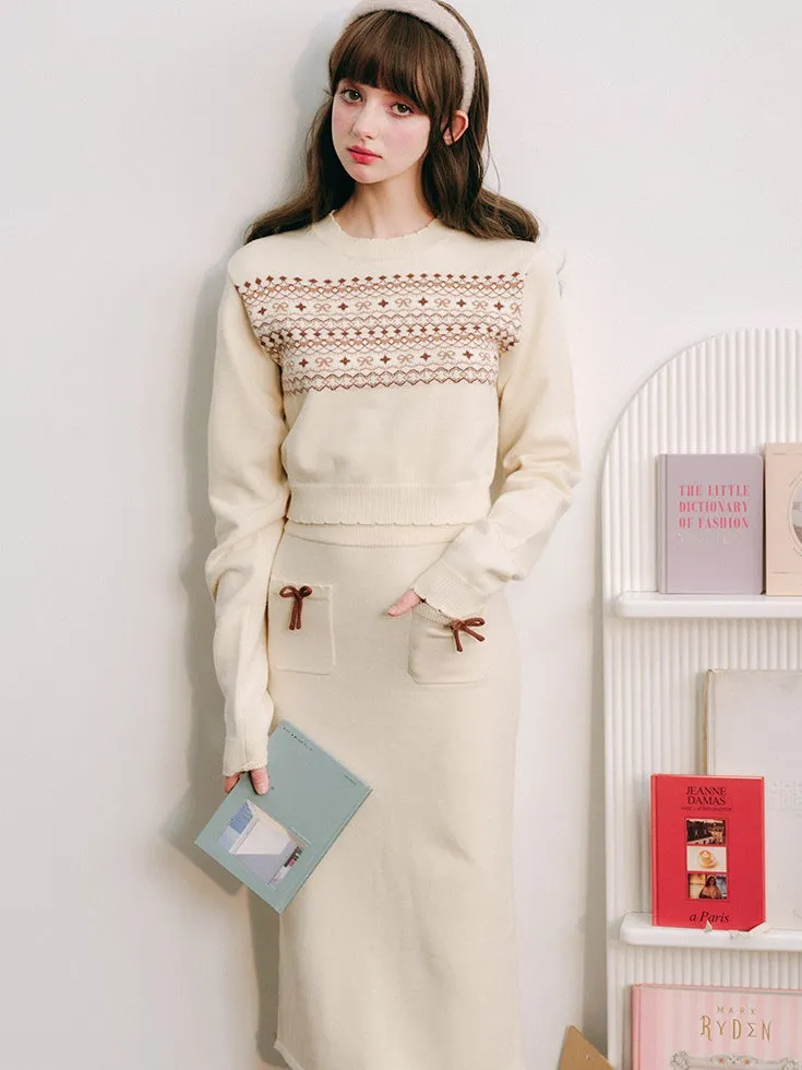 Fair Isle Short Sweater & Slim Skirt