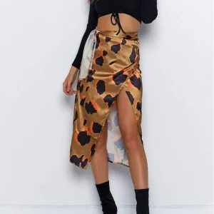 FashionSierra - Women High Waist Leopard Print Split Midi Sundress