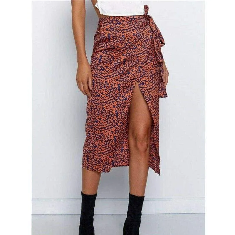 FashionSierra - Women High Waist Leopard Print Split Midi Sundress