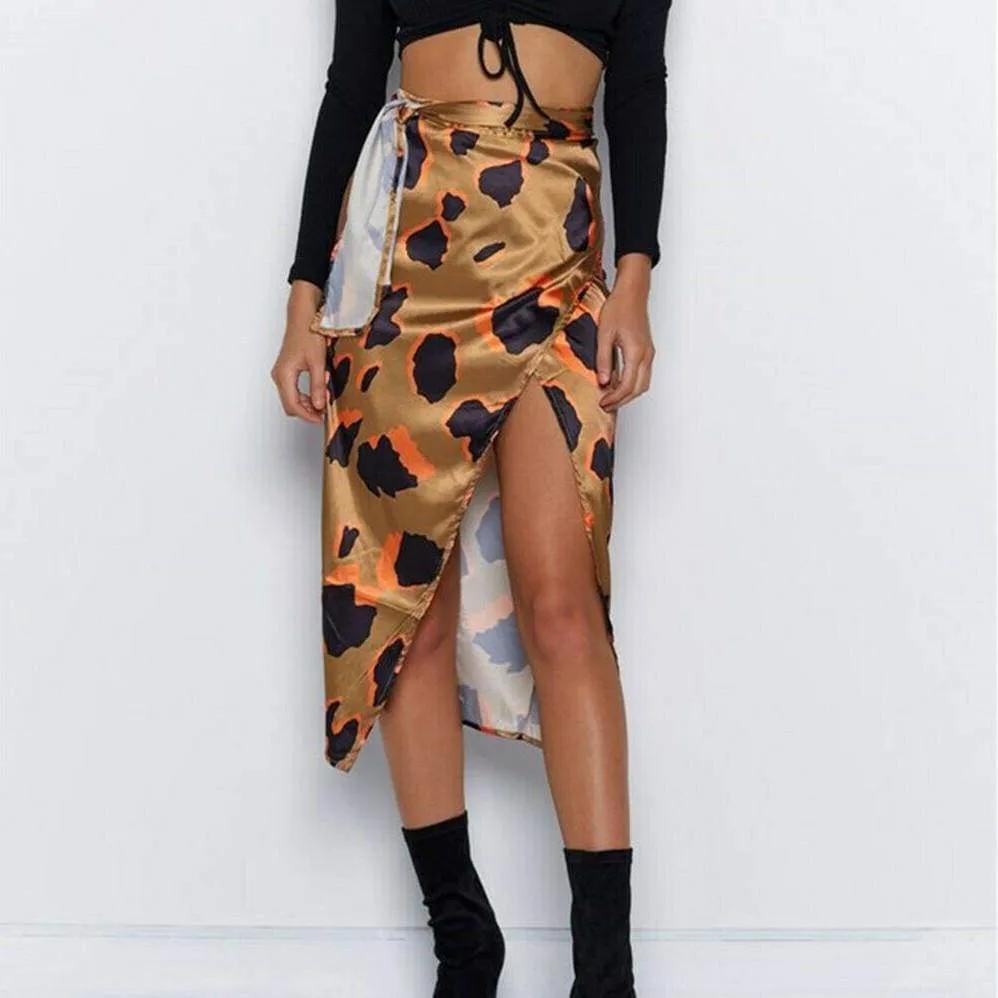 FashionSierra - Women High Waist Leopard Print Split Midi Sundress