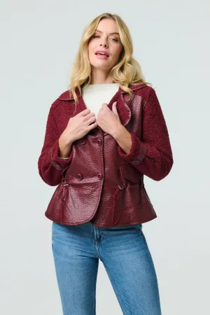 Faux Leather Fleece Lined Jacket