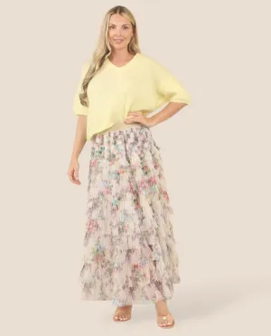 Floral Print Tulle Layered Skirt