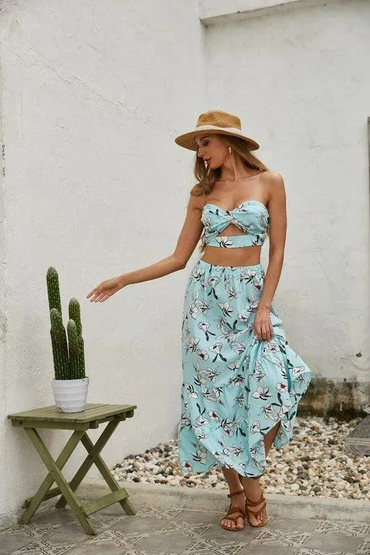 Floral Two Piece Long Skirt Set