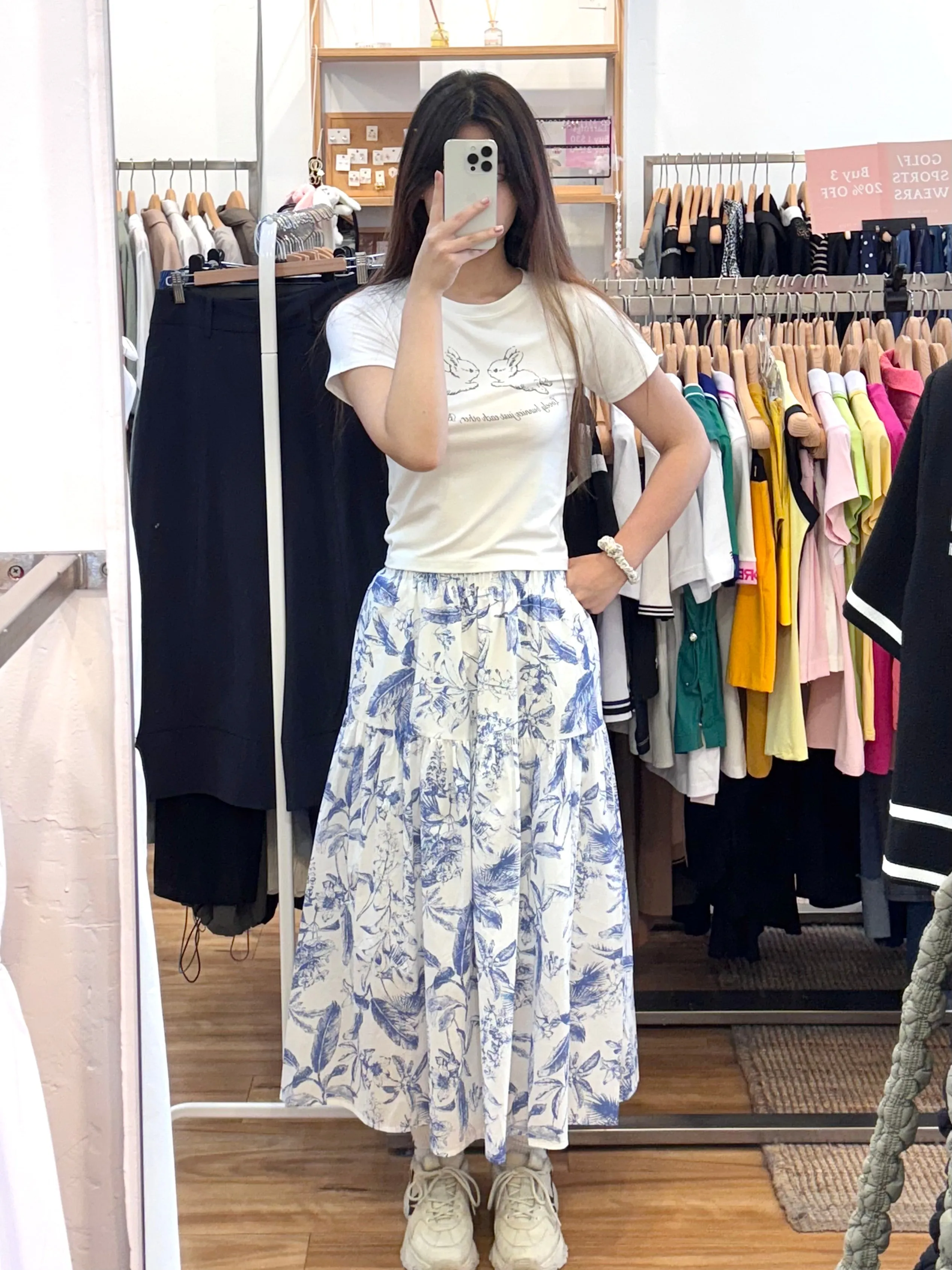 Fresh Pattern Summer Blue / Black Long Skirt