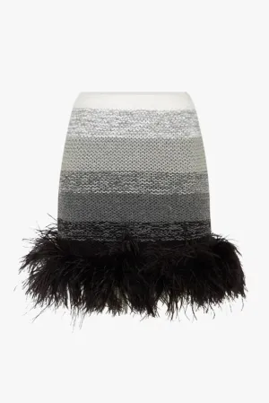 Germanier- Knit Feather Trim Skirt: Black Gradient