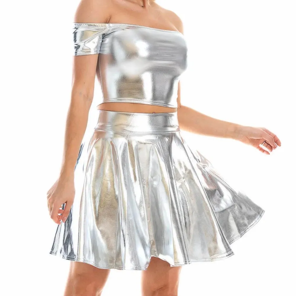 Giselle Holographic PU Leather Mini Skirt