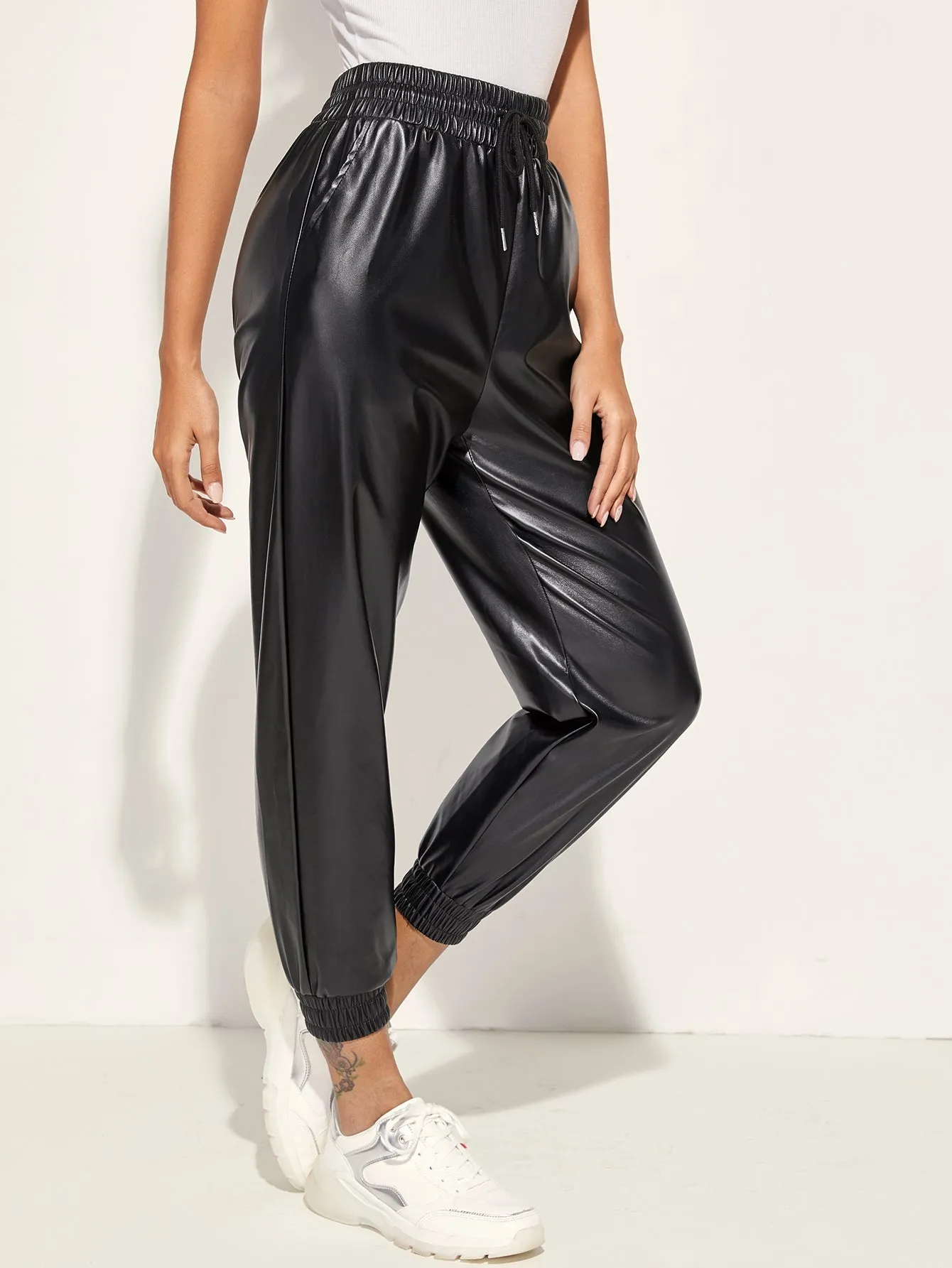 Glamorous Plain Pocket High Waist Cropped Women Pants