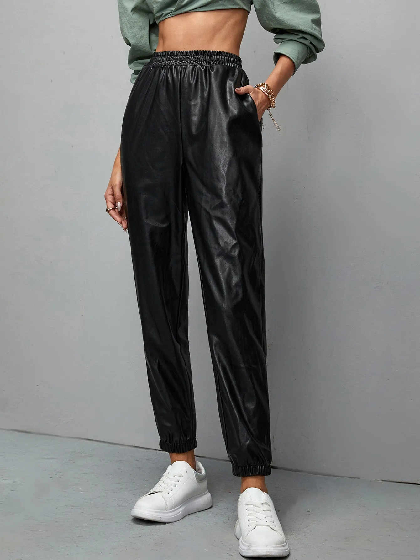 Glamorous Plain Pocket Natural Cropped Women Pants