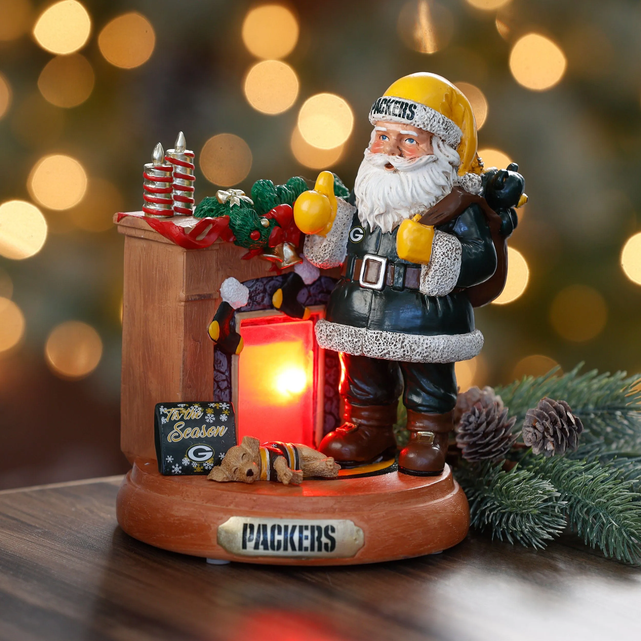 Green Bay Packers NFL Santa Fireplace Figurine