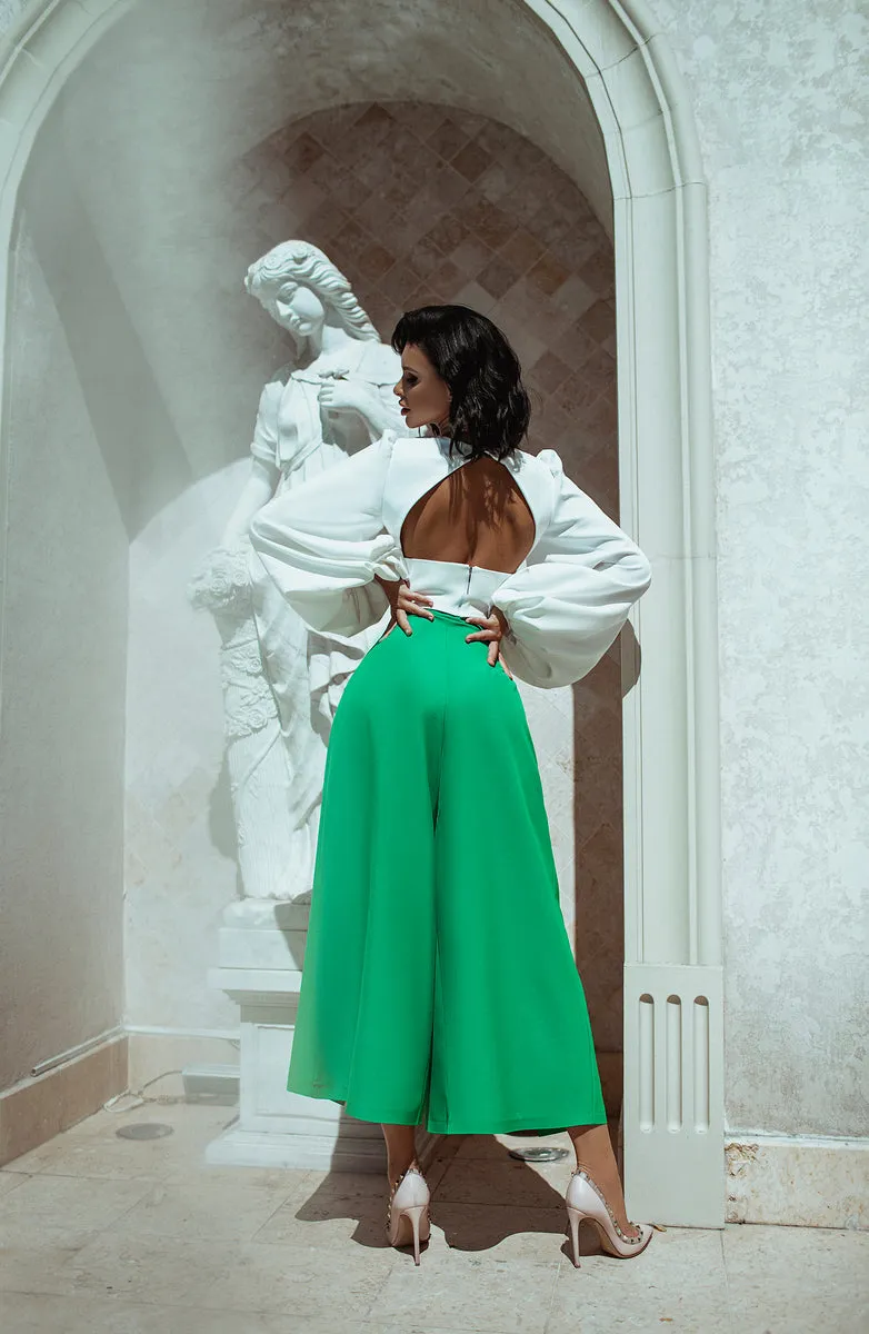 Green High Waist Slit Cuff Сulottes