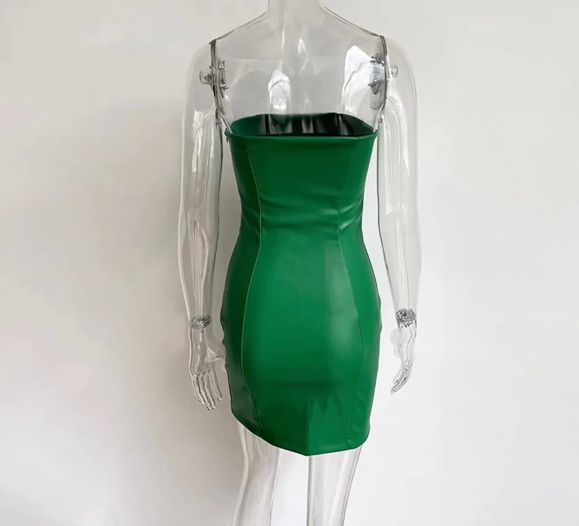 GREEN LEATHER MINI DRESS