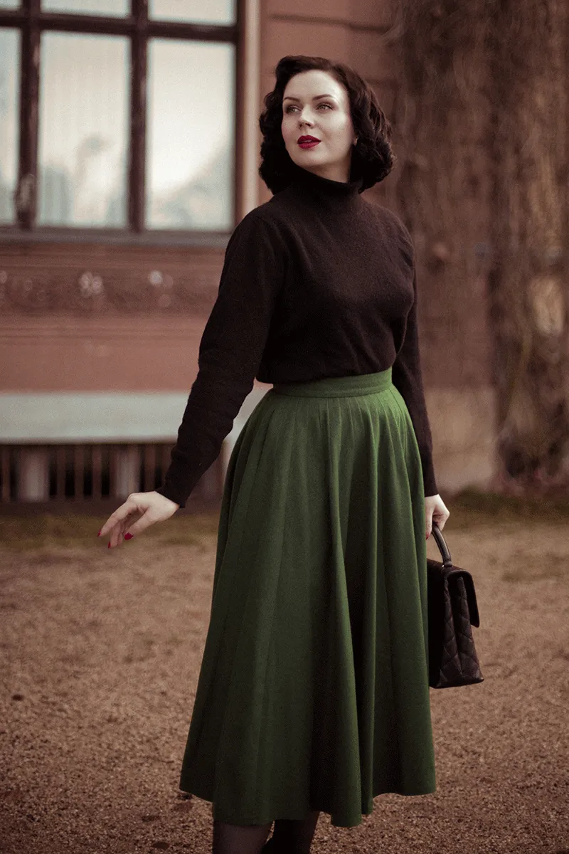 Green Midi Wool Skirt Women 4738