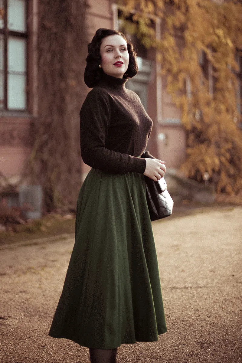 Green Midi Wool Skirt Women 4738