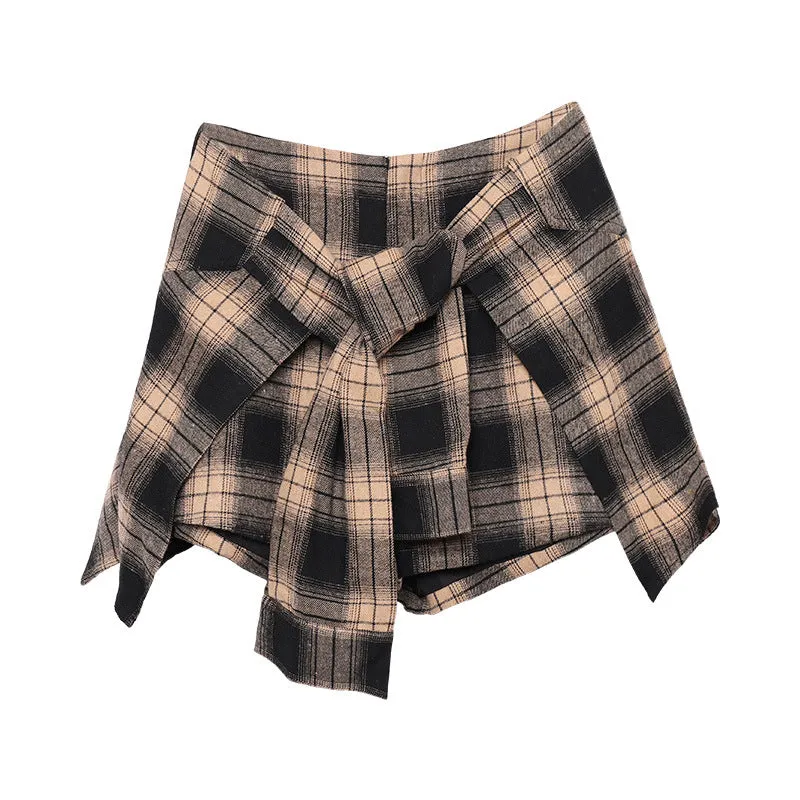 High waist check skirt