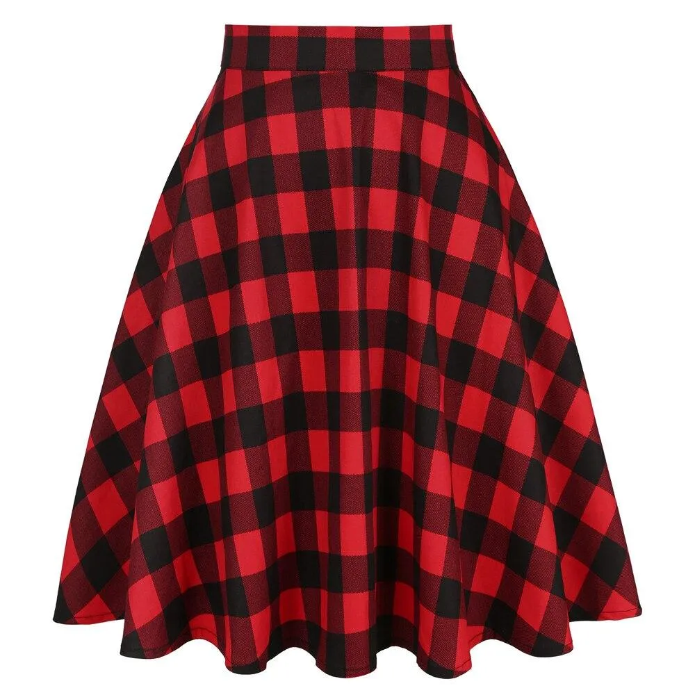 High Waist Plaid Checkered Skirt Runway Casual 50s 60s Autumn Swing Vintage Rockabilly Long Midi Women Skater England Tutu Saias