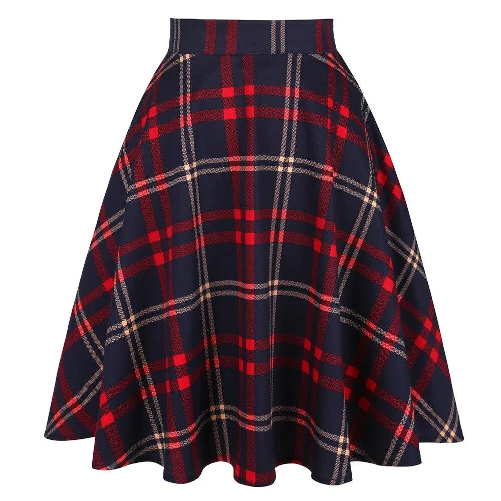 High Waist Plaid Checkered Skirt Runway Casual 50s 60s Autumn Swing Vintage Rockabilly Long Midi Women Skater England Tutu Saias