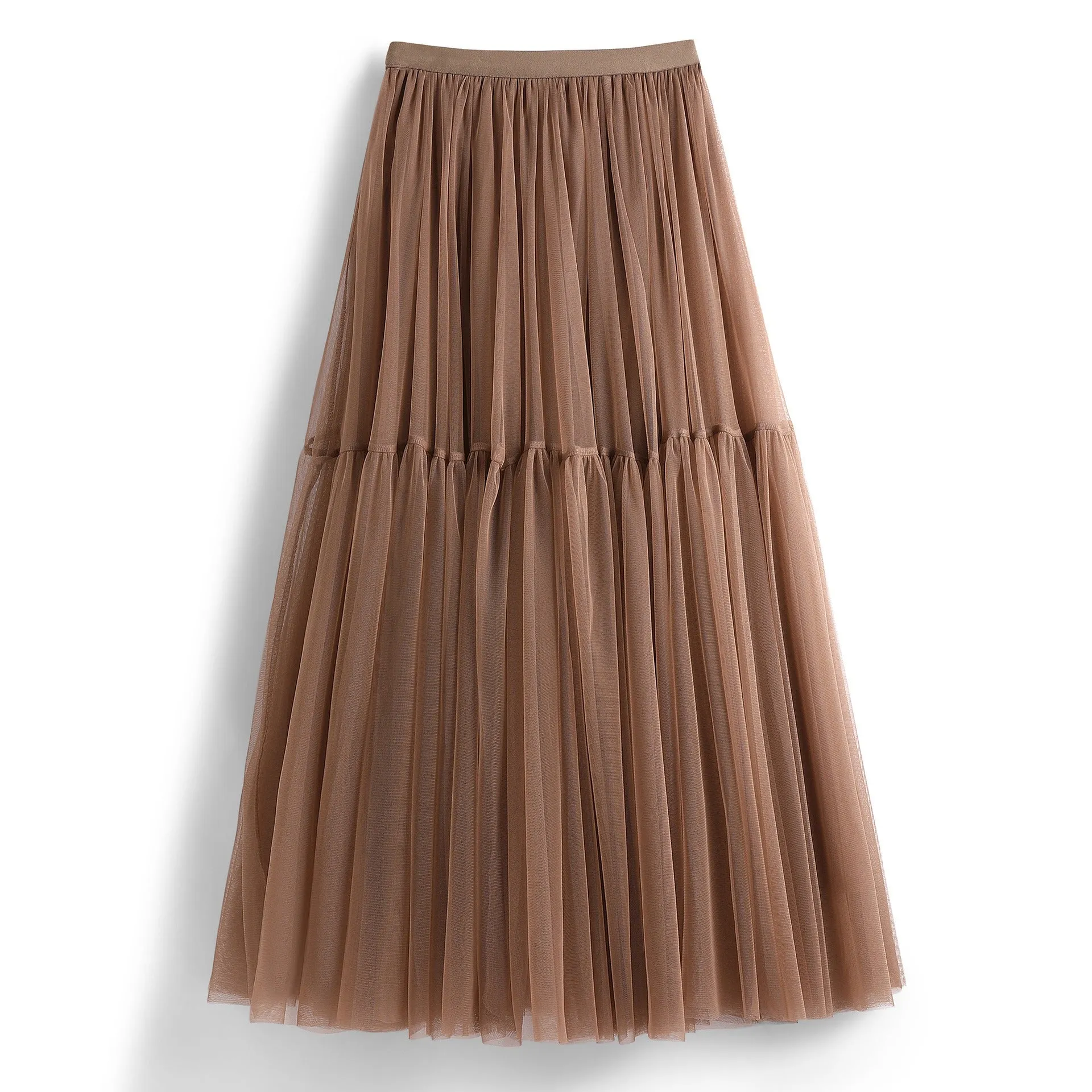 High Waist Tiered Midi A Line Tulle Skirt