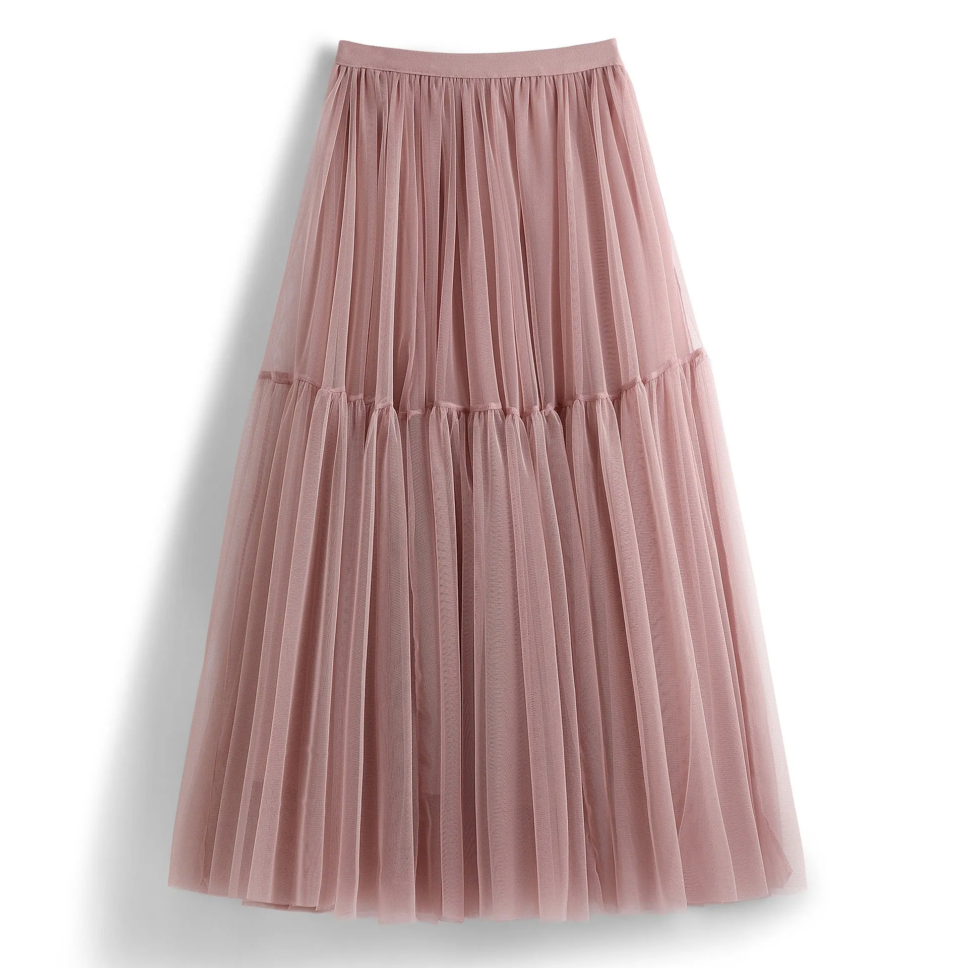 High Waist Tiered Midi A Line Tulle Skirt