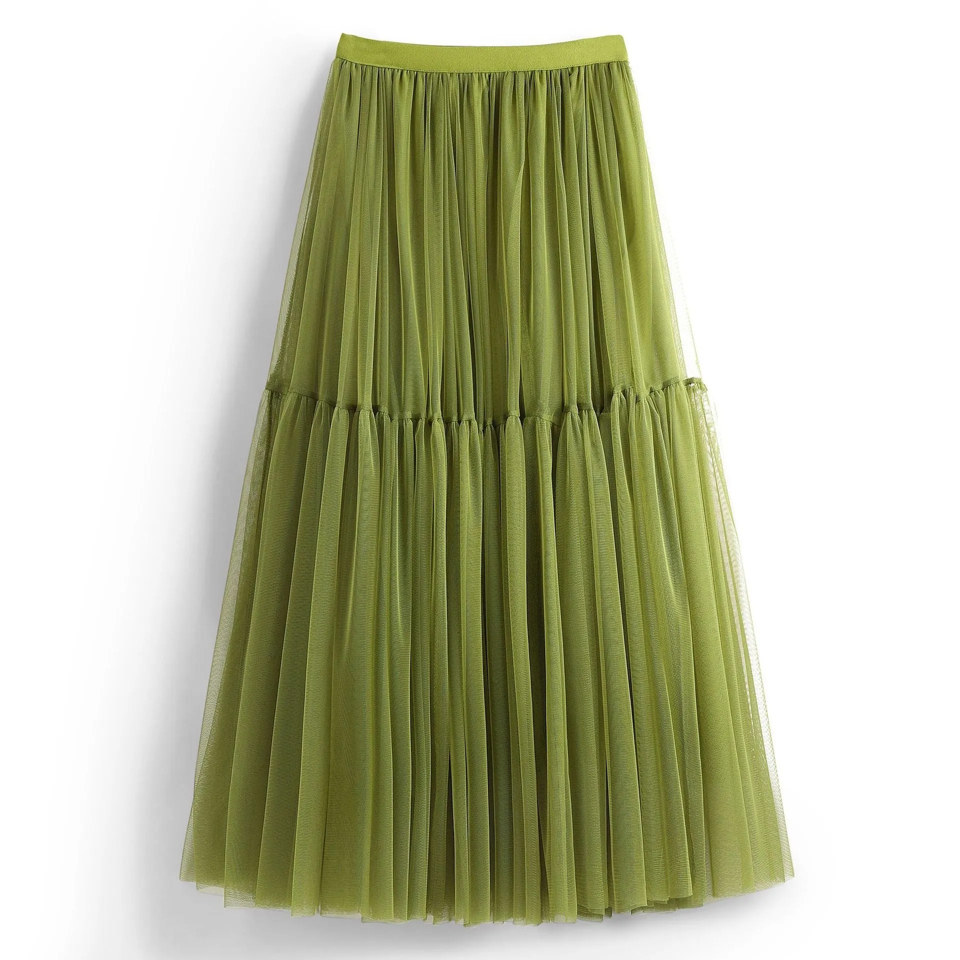 High Waist Tiered Midi A Line Tulle Skirt