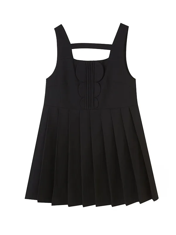 Hollow Pleated Suspender Skirt