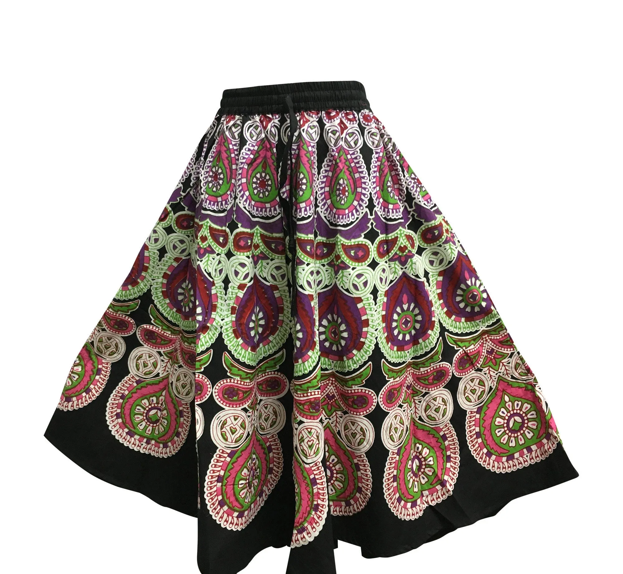 Indian Bohemian Paisley Ethnic Umbrella Cut Cotton Mini/Mid-Length Skirt Rupa