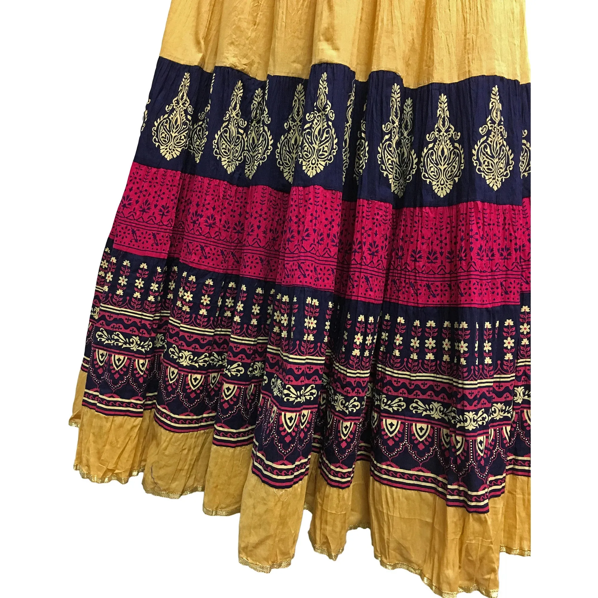 Indian Crushed Crinkled Gauze Cotton Boho Hand Block Printed Gypsy Pink Long Maxi Skirt No121