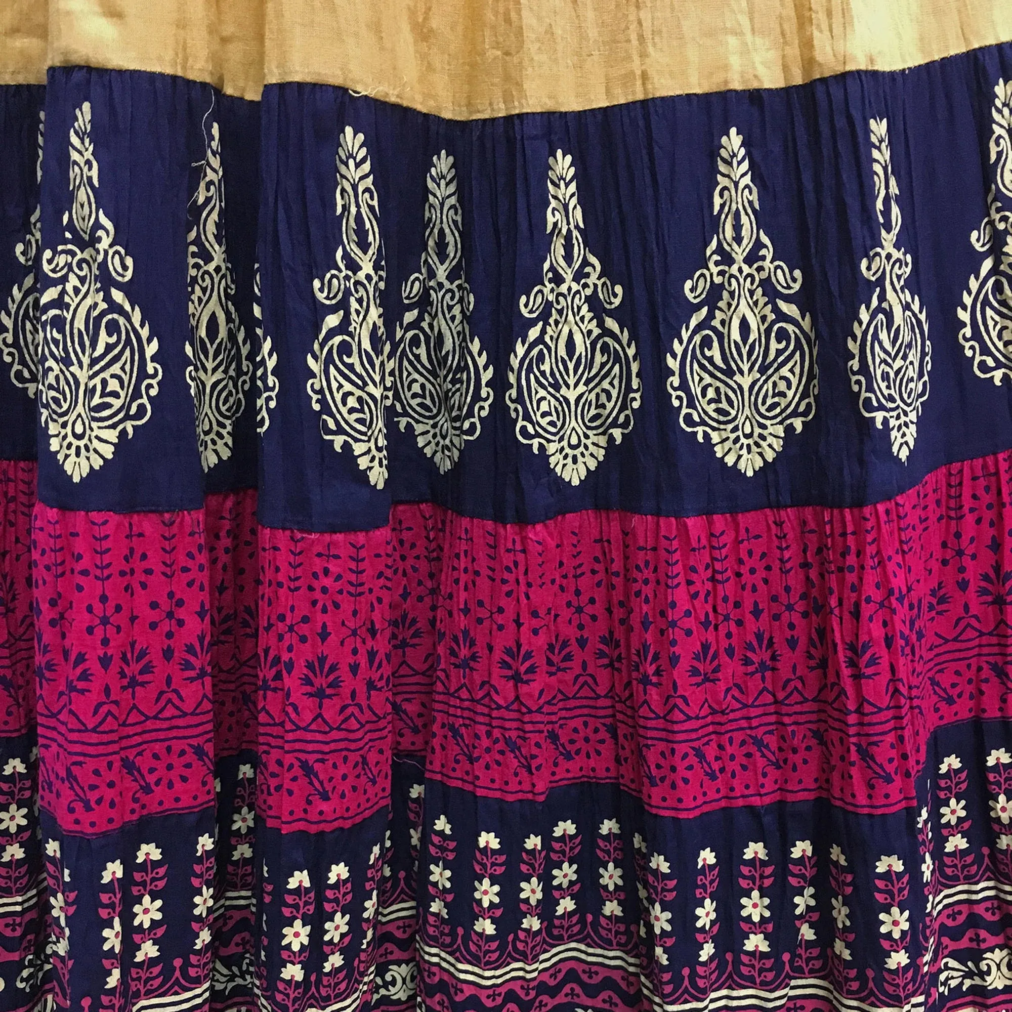 Indian Crushed Crinkled Gauze Cotton Boho Hand Block Printed Gypsy Pink Long Maxi Skirt No121