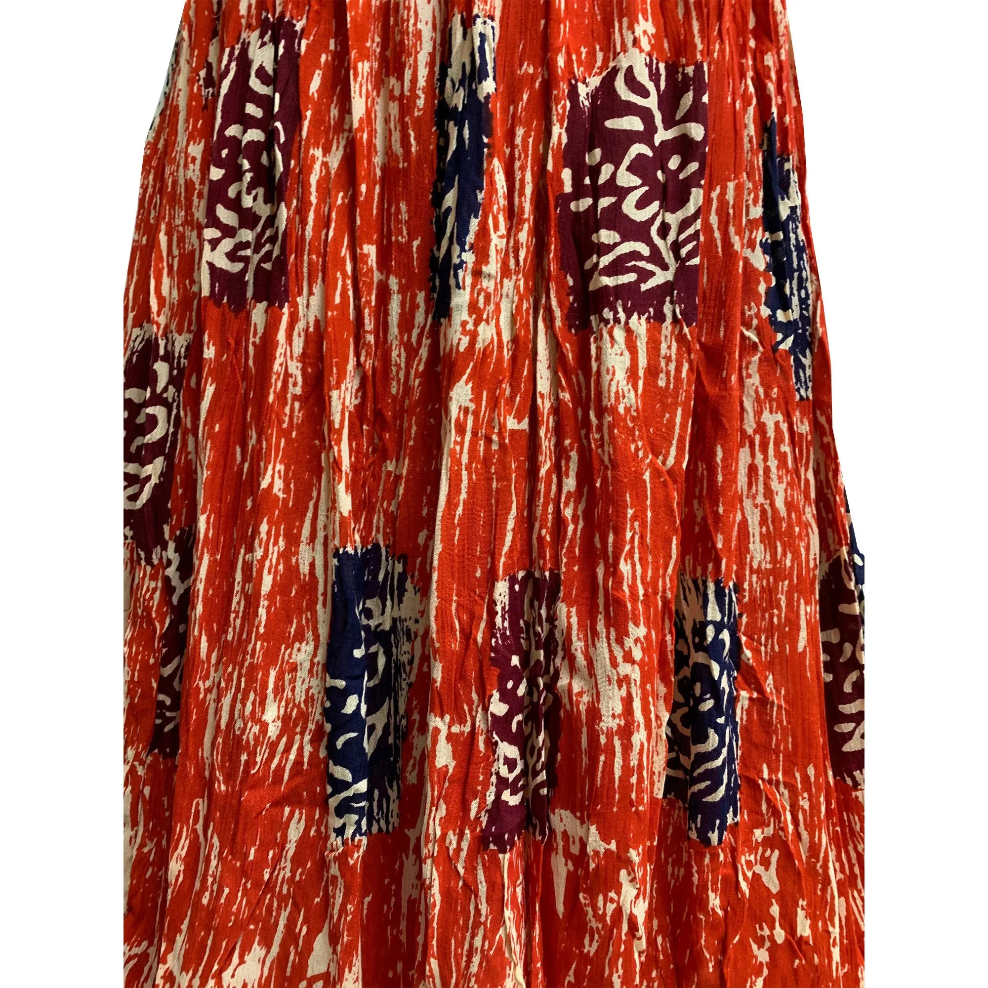 Indian Ethnic Print Gypsy Boho Crinkled Broomstick Long Skirt Coral Red #11