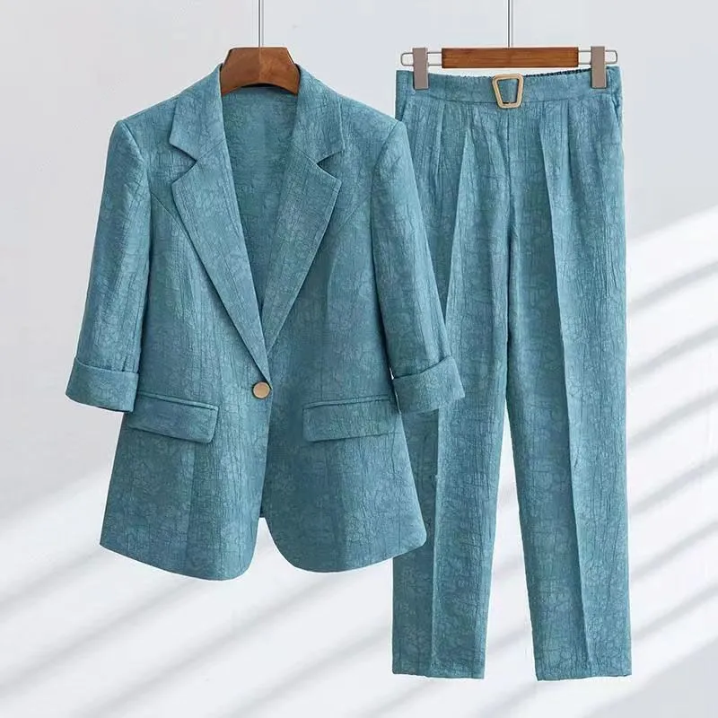 Iris - Autumn Women's Linen 2-Piece Blazer Set with Belt