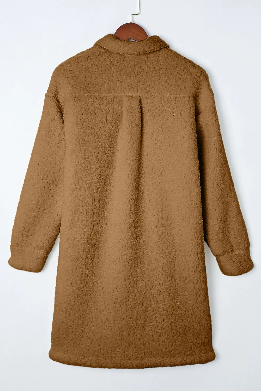 Khaki Contrast Flap Pocket Single Breasted Teddy Coat