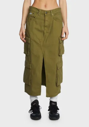 Khaki Soda Denim Cargo Skirt