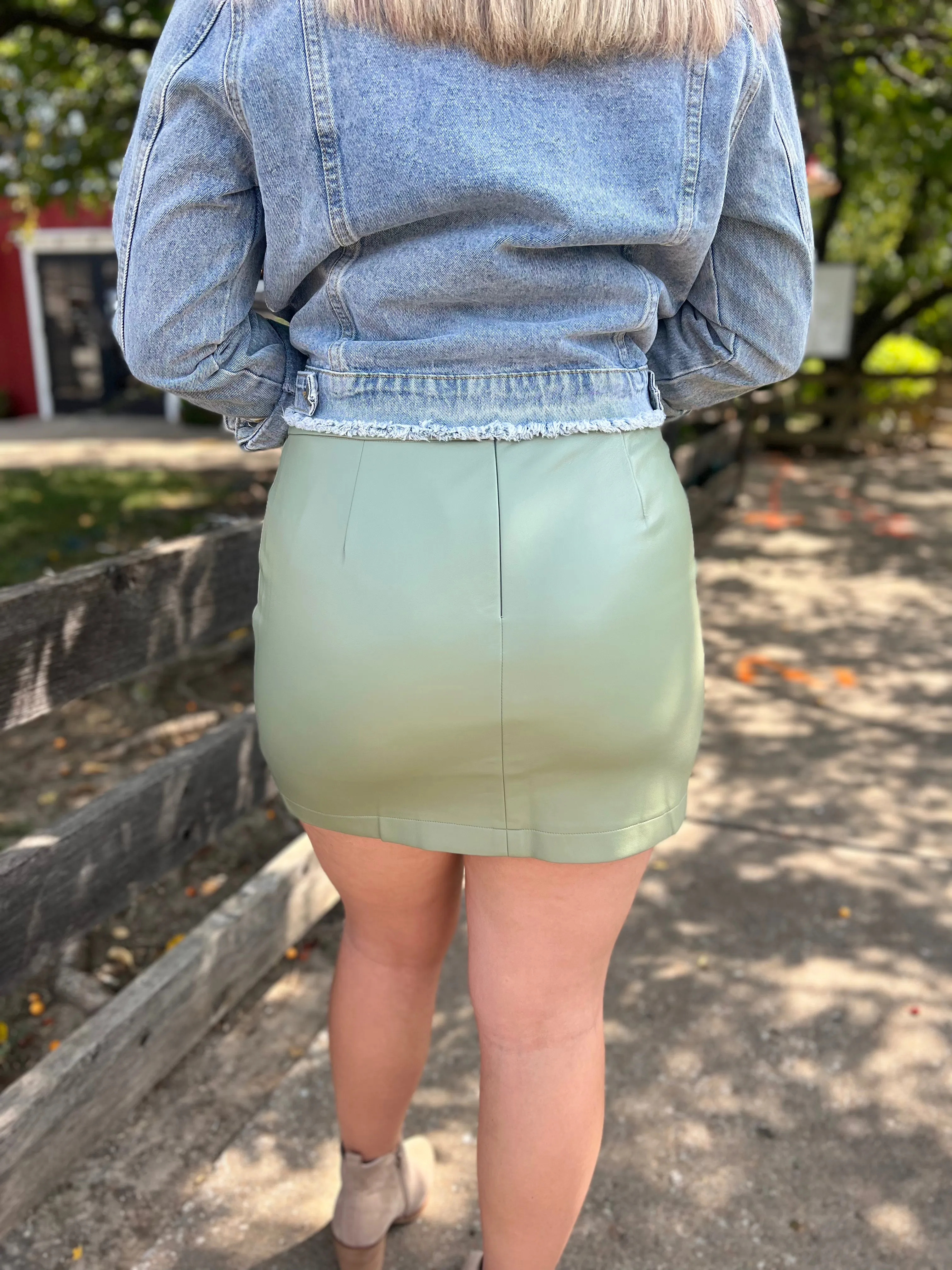 Learned My Lesson Olive Faux Leather Skirt