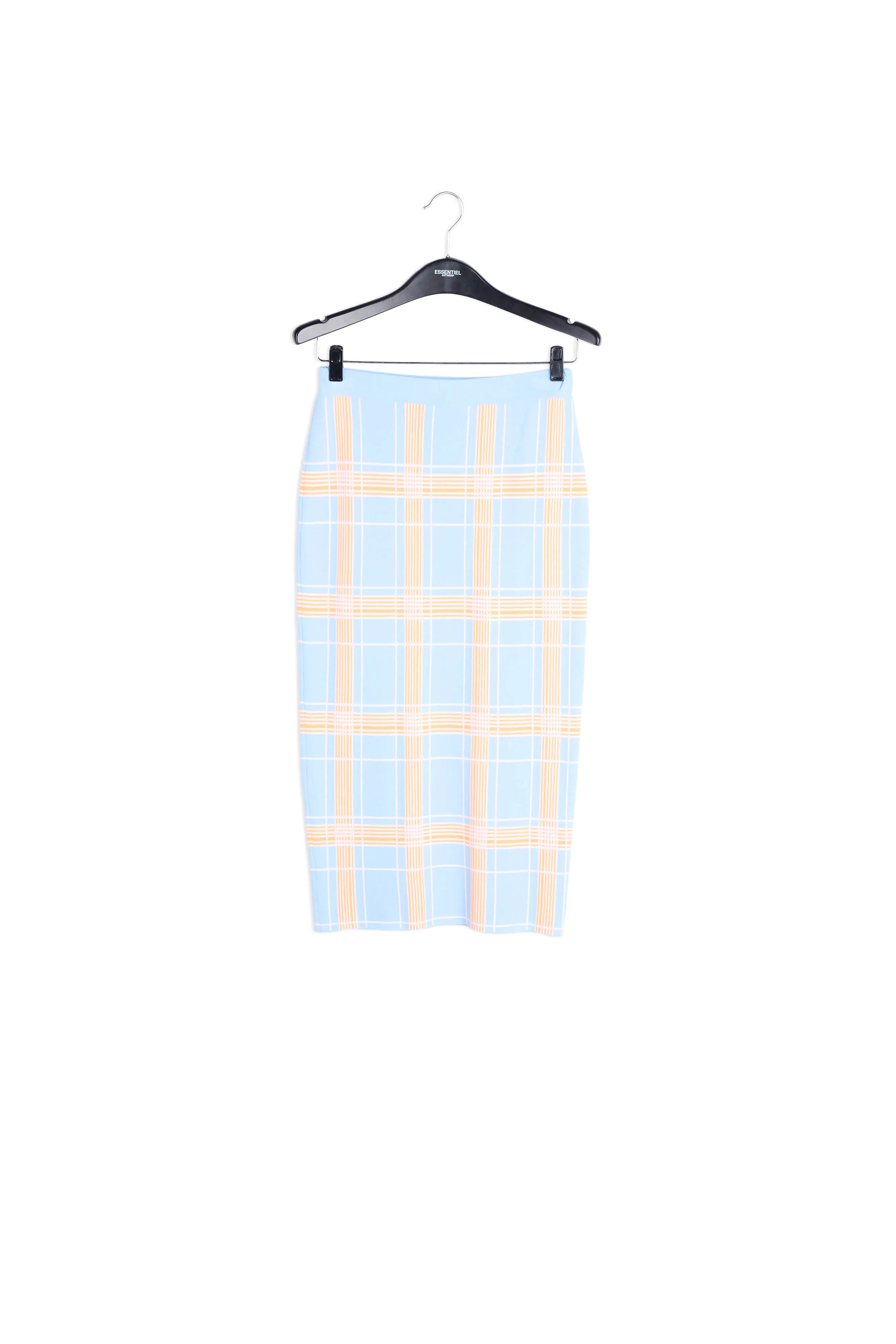 Light blue knitted midi skirt with check motif