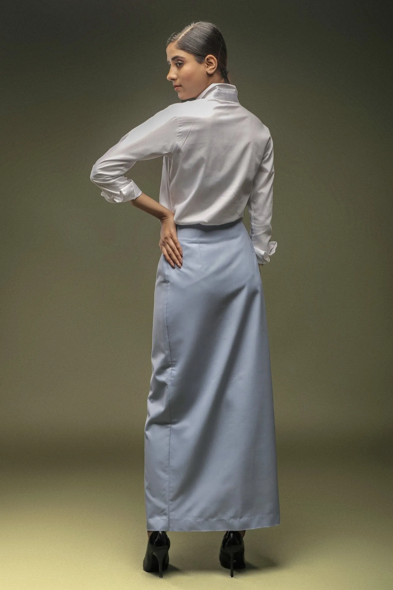 Light Blue Long Overlapped Skirt