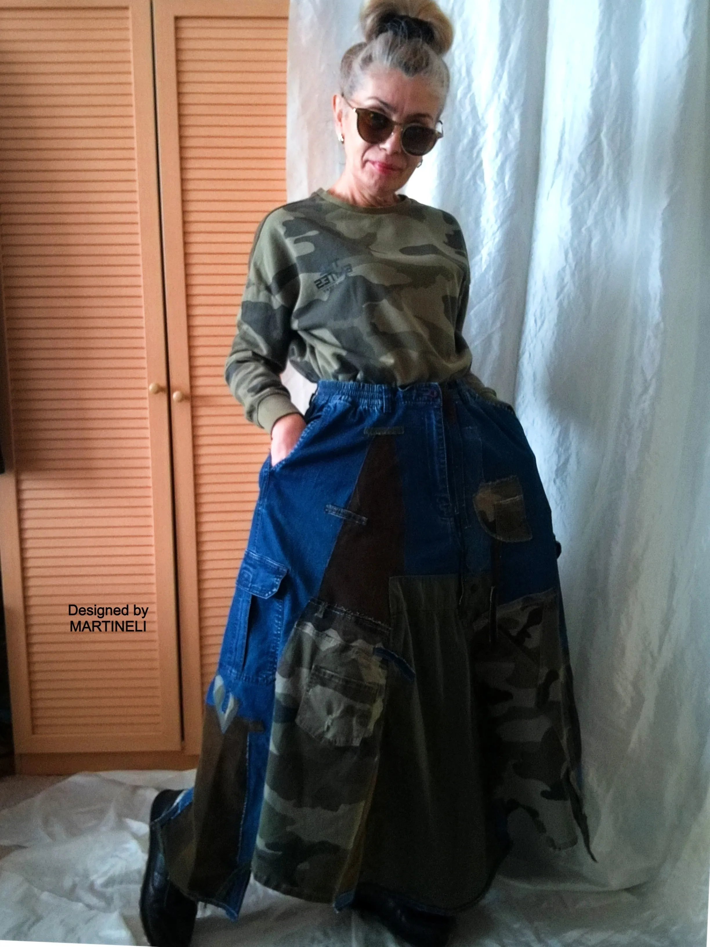 Long Denim Skirt,S/XL Maxi Camouflage Skirt