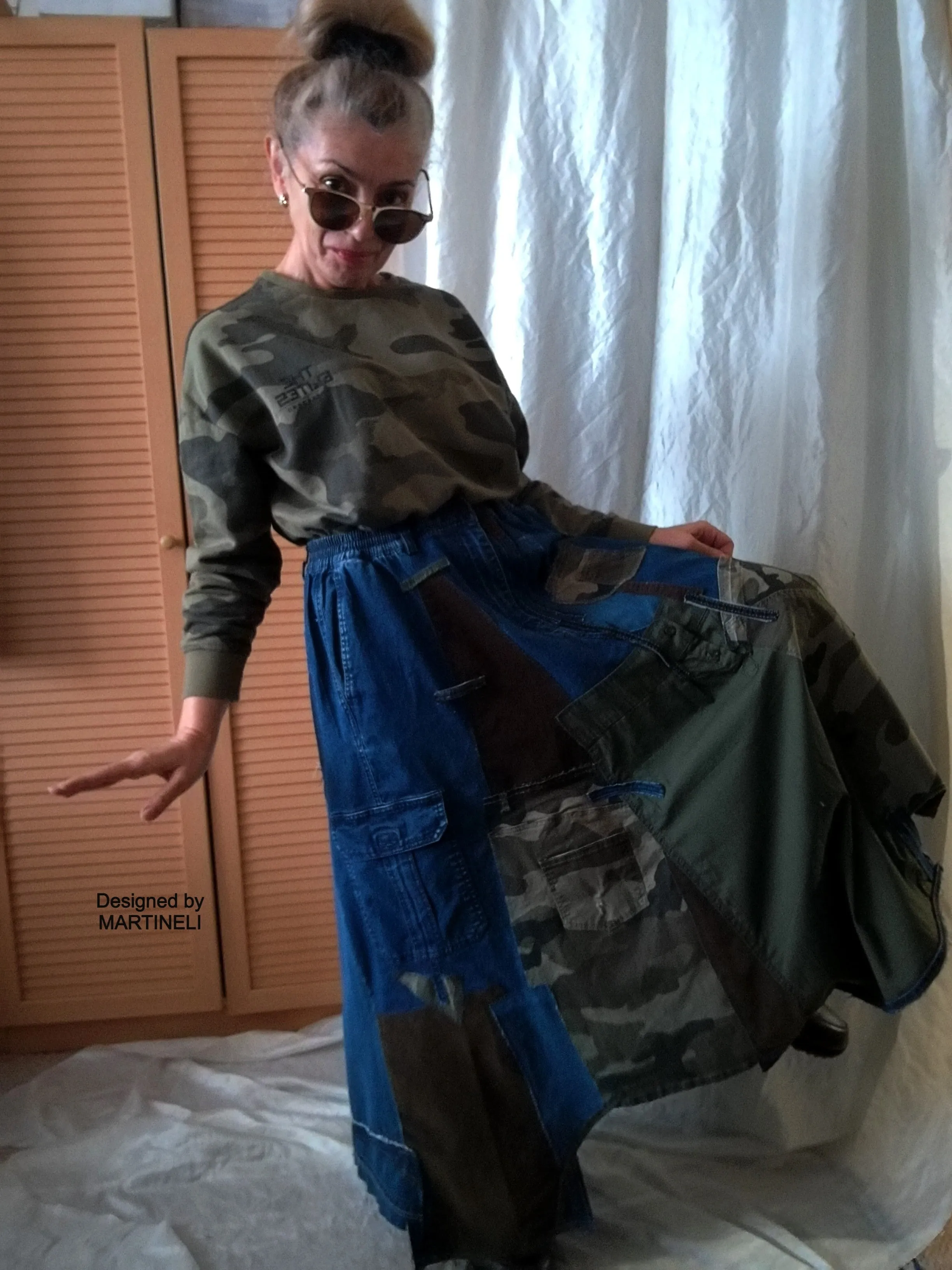 Long Denim Skirt,S/XL Maxi Camouflage Skirt