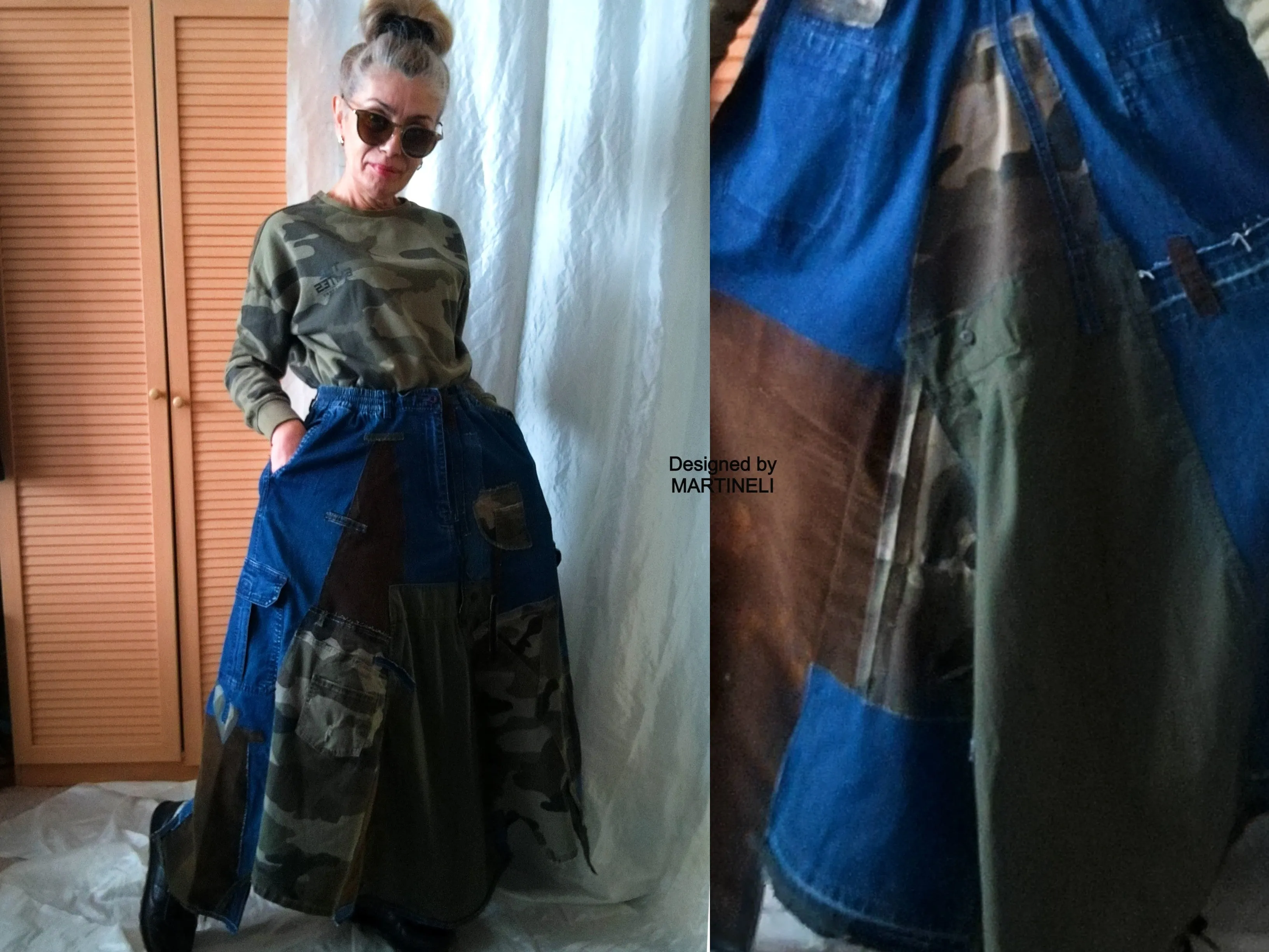 Long Denim Skirt,S/XL Maxi Camouflage Skirt