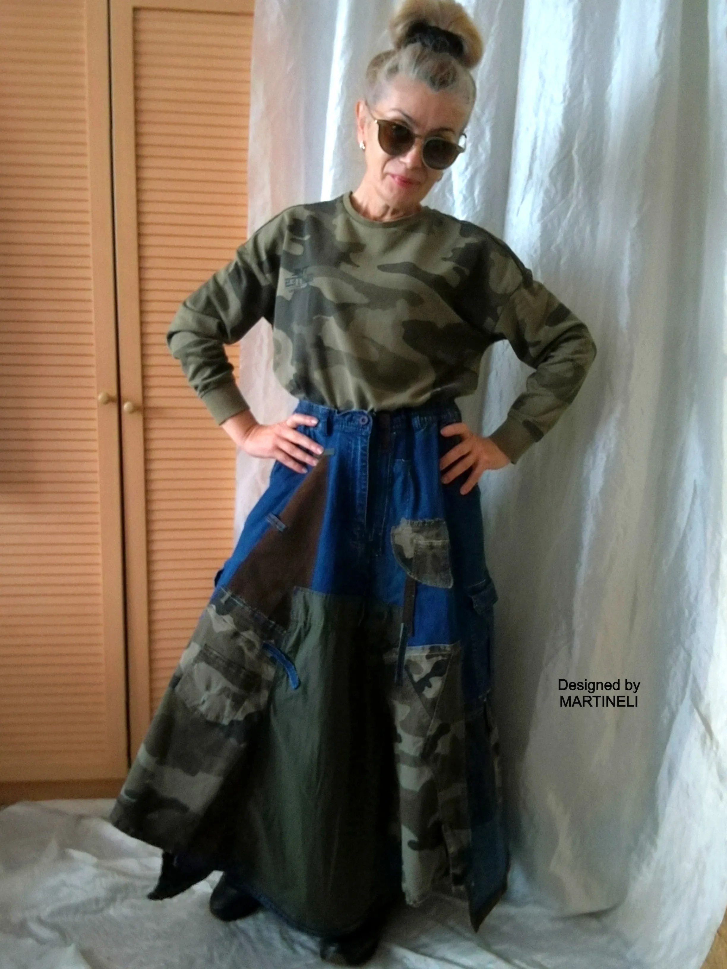 Long Denim Skirt,S/XL Maxi Camouflage Skirt