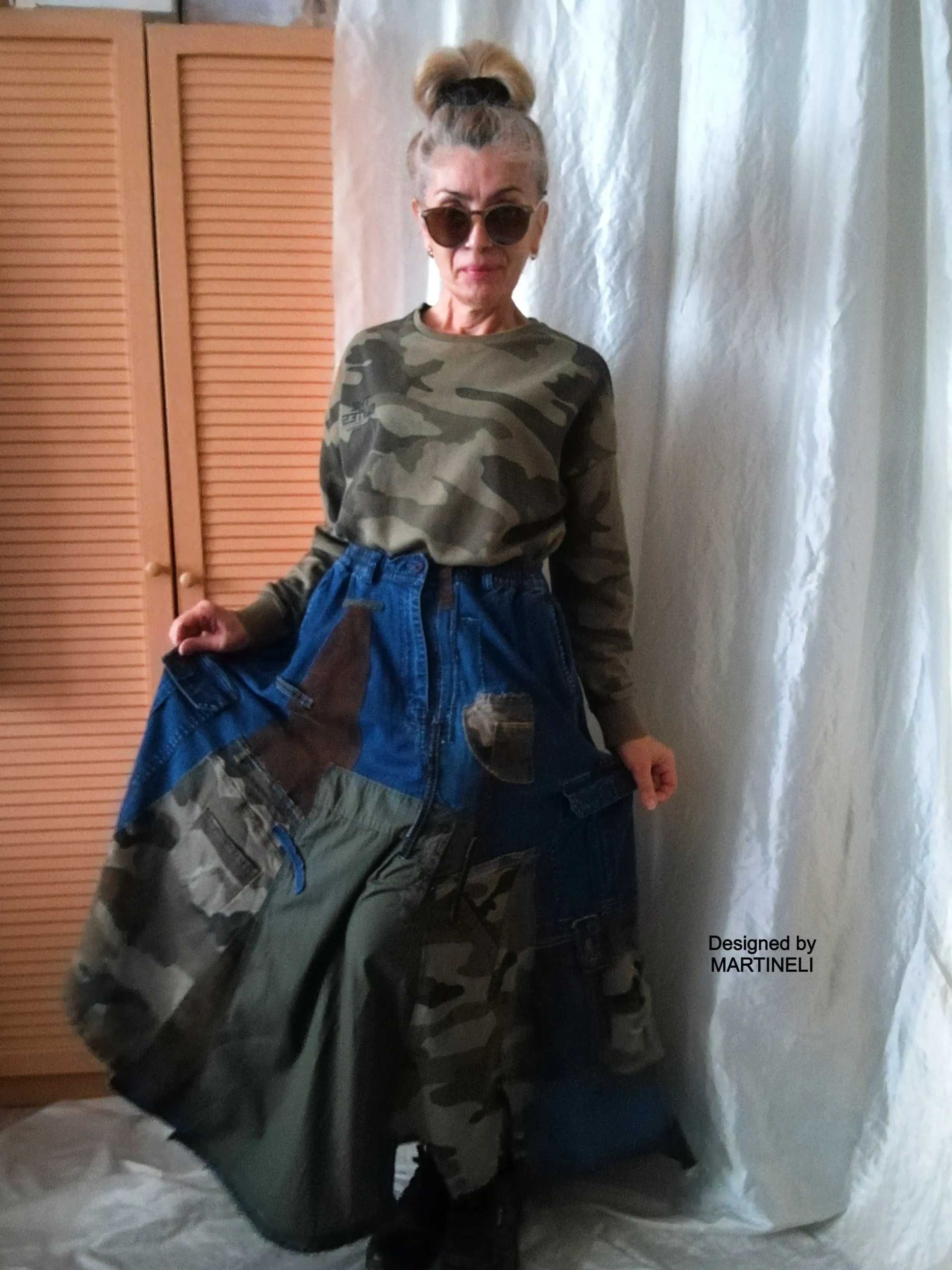 Long Denim Skirt,S/XL Maxi Camouflage Skirt