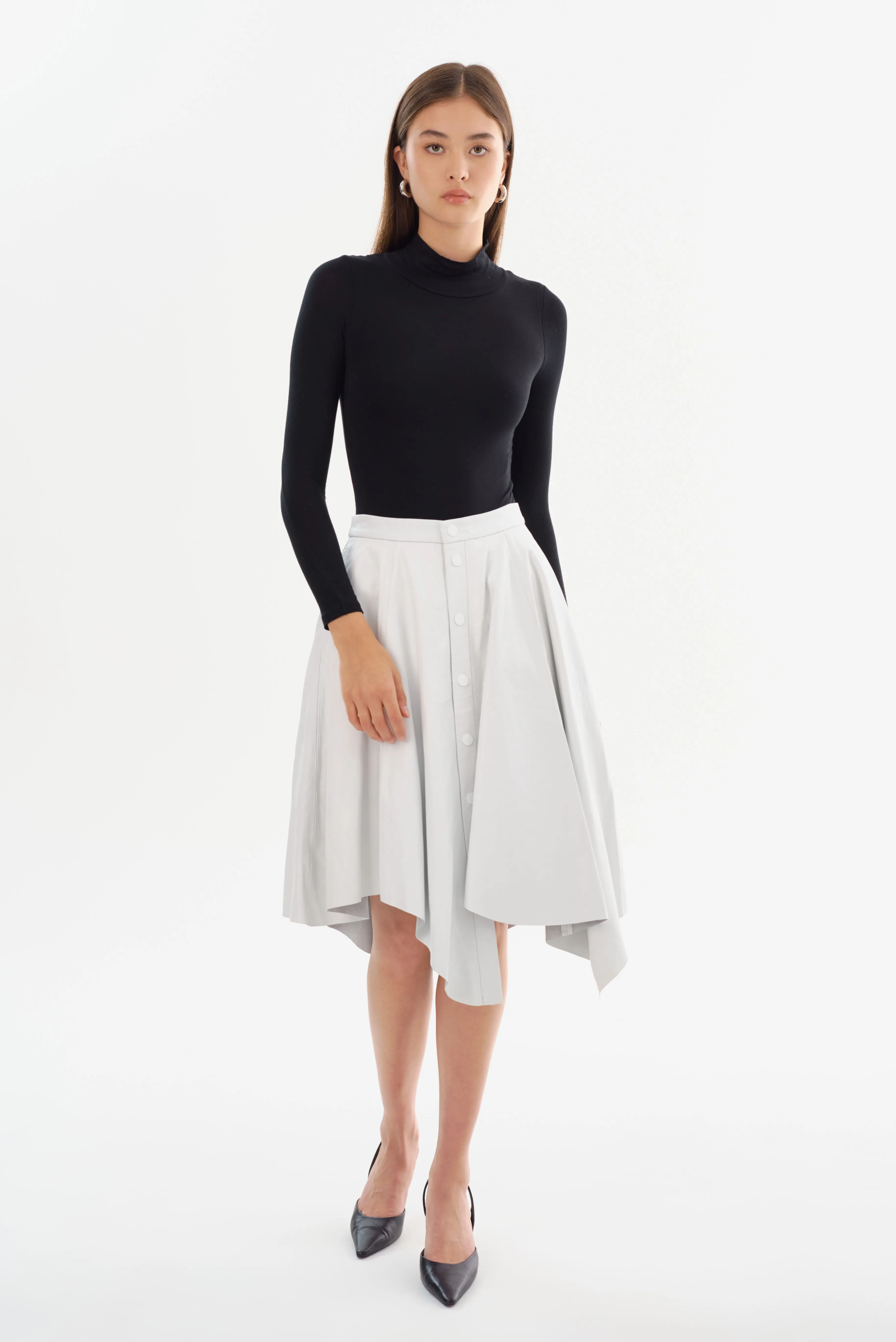 LORDA | Asymmetric Snap-Front Leather Skirt